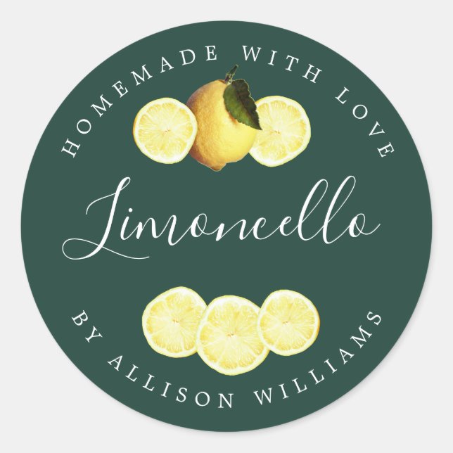 Custom Homemade Limoncello Dark Green Classic Round Sticker (Front)