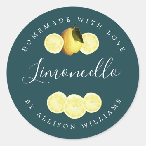 Custom Homemade Limoncello Deep Teal Label