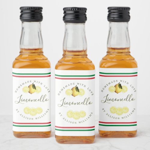 Custom Homemade Limoncello Italian Tricolore Flag Liquor Bottle Label