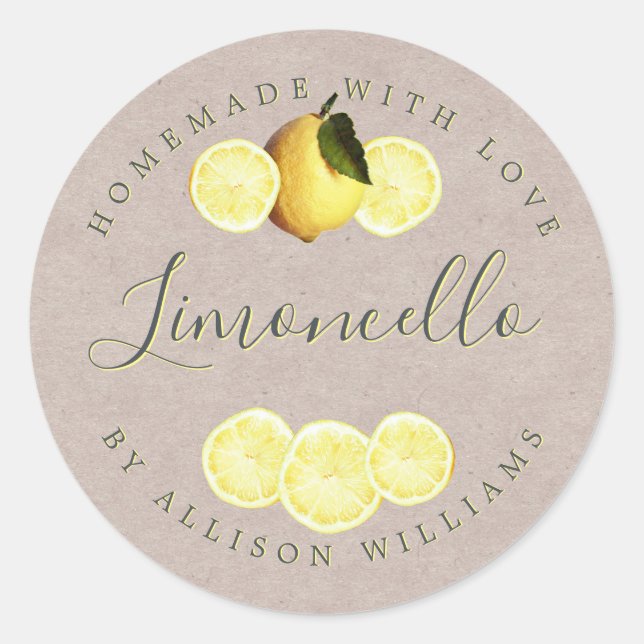 Custom Homemade Limoncello Kraft Paper Label (Front)