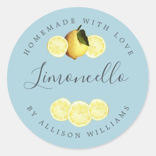 Custom Homemade Limoncello Label Blue