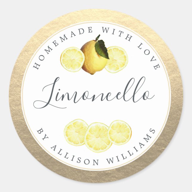 Custom Homemade Limoncello Label Champagne Gold (Front)