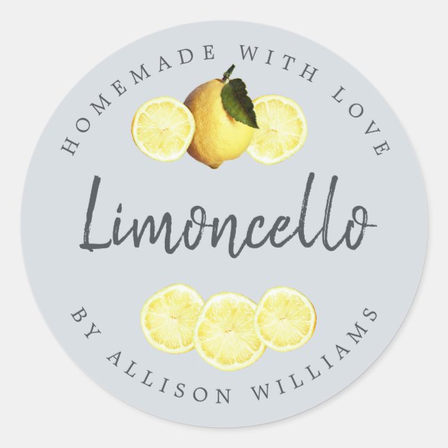 Custom Homemade Limoncello Label Pastel Blue (Front)