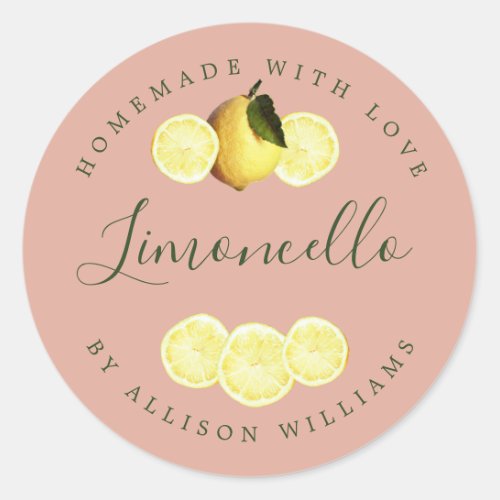 Custom Homemade Limoncello Label Pink