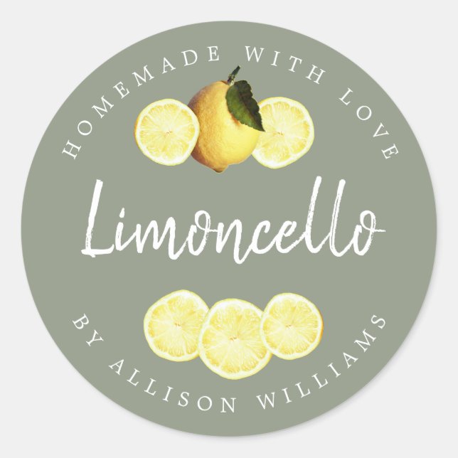 Custom Homemade Limoncello Label Sage Green (Front)