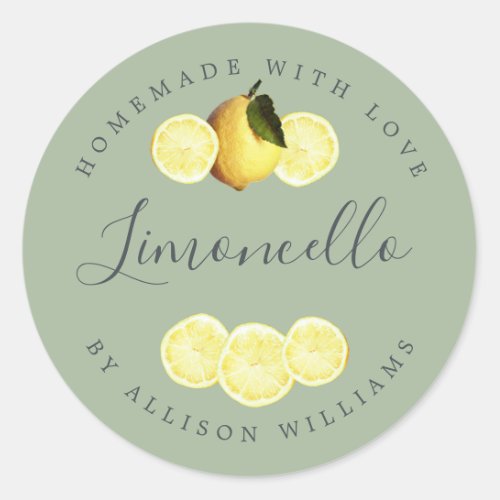 Custom Homemade Limoncello Laurel Green  Classic Round Sticker