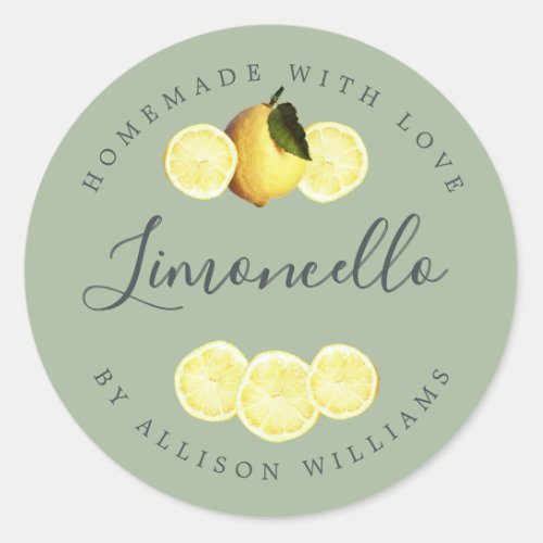 Custom Homemade Limoncello Laurel Green Classic Round Sticker