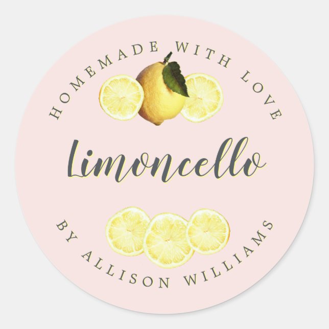 Custom Homemade Limoncello Pink Label (Front)