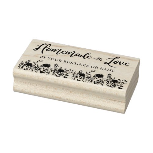 Custom Homemade with Love Quote and Wildflowers Rubber Stamp