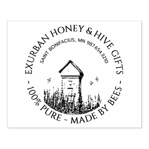 Custom Honey Apiary Stamp with Hive and Bees 