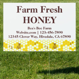 Custom Honey Bees Farm Advertising Large Yard Sign