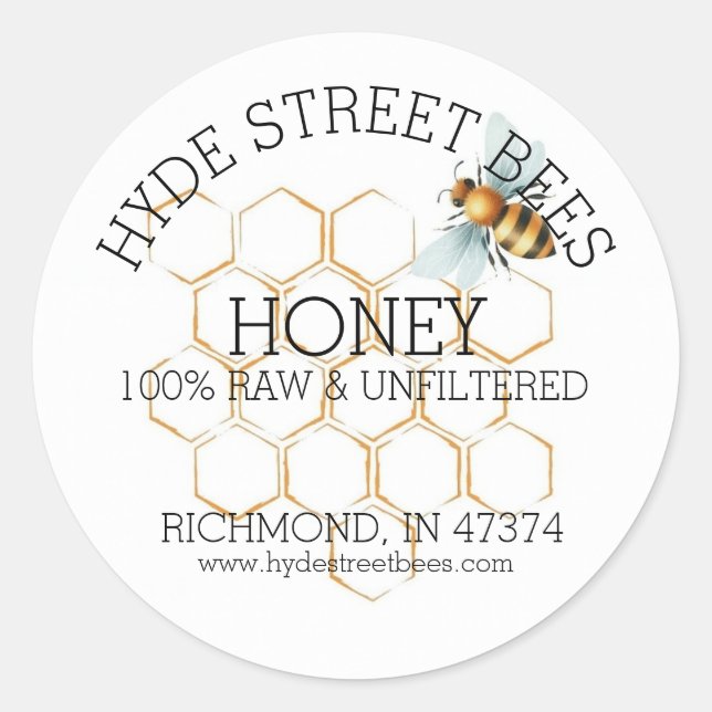 Custom Honey Jar Label Editable Round Bee Sticker (Front)