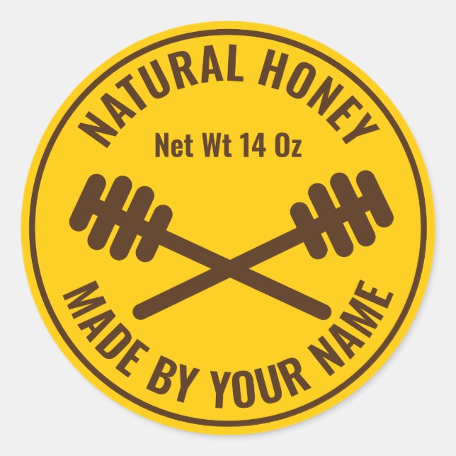 Custom honey jar stickers with honey dipper logo (Front)