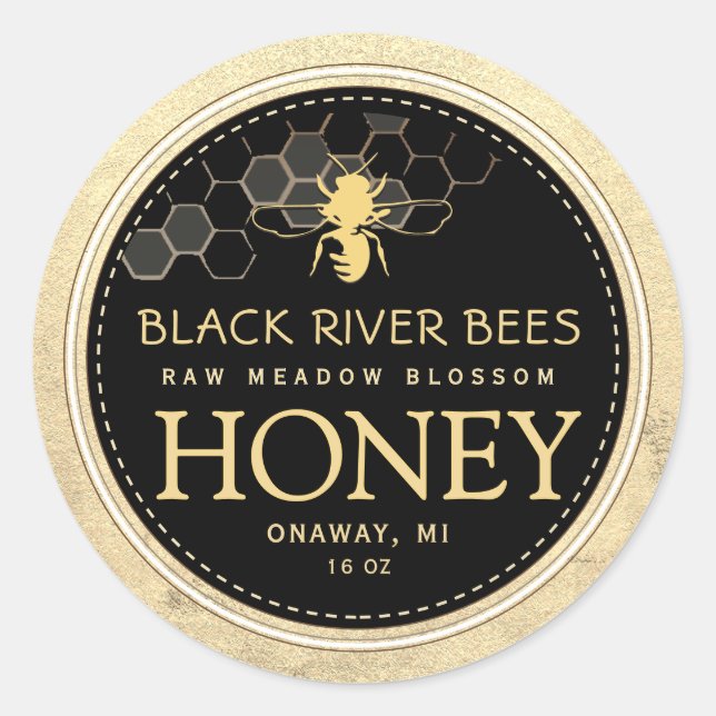 Custom Honeycomb Bee Raw Honey Yellow Border Classic Round Sticker (Front)