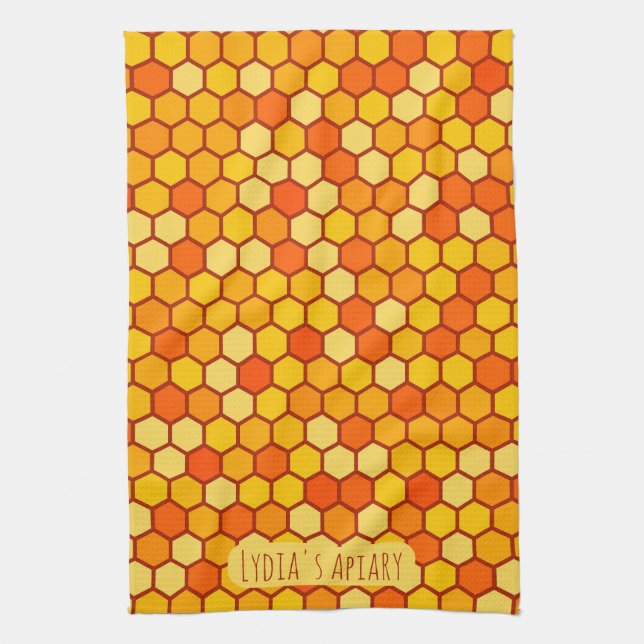 Custom Honeycomb Bright Orange and Golden Beehive Kitchen Towel (Vertical)