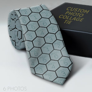 Custom Honeycomb Photo Collage with 6 Photos Black Neck Tie