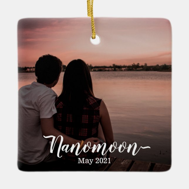 Custom Honeymoon Nanomoon Minimoon photo souvenir Ceramic Ornament (Front)