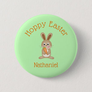 Custom Hoppy Easter Adorable Bunny with Carrot Button