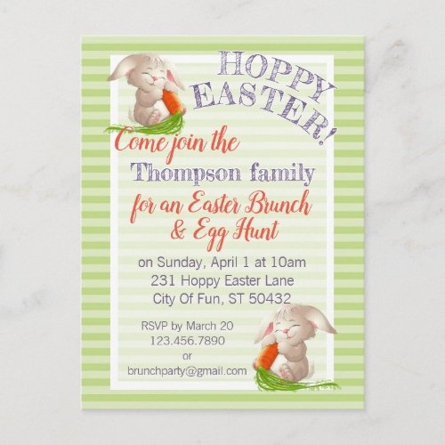 Custom Hoppy Easter Bunny Stripes Plaid Pattern Holiday Postcard