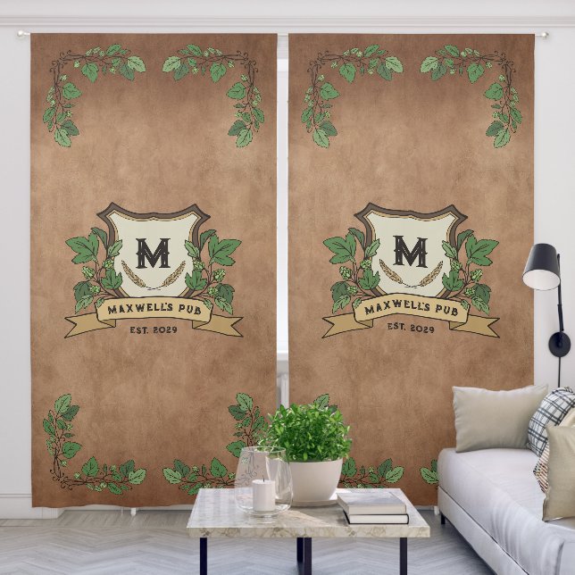 Custom Hops Barley Monogram Weathered Your Pub Blackout Curtains (Living Room)