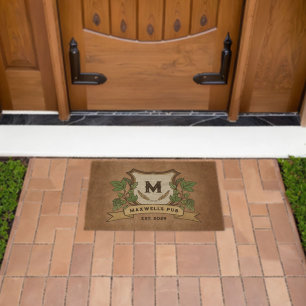 Custom Hops Barley Monogram Weathered Your Pub  Fiber Doormat
