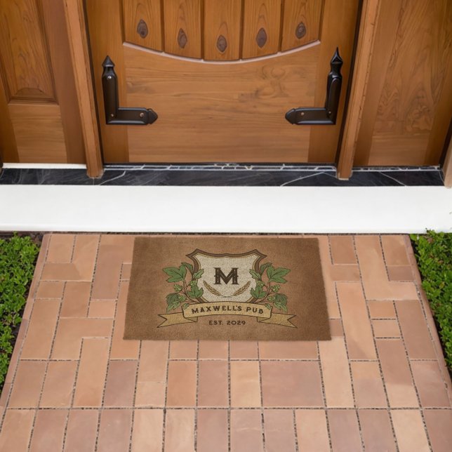 Custom Hops Barley Monogram Weathered Your Pub  Fiber Doormat (Insitu (Outdoor))