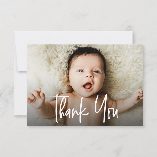 Custom Horizontal Baby Photo Birth Handlettering Announcement (Front)