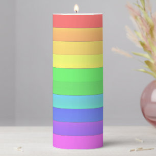 Custom Horizontal Elegant Colorful Rainbow Stripes Pillar Candle