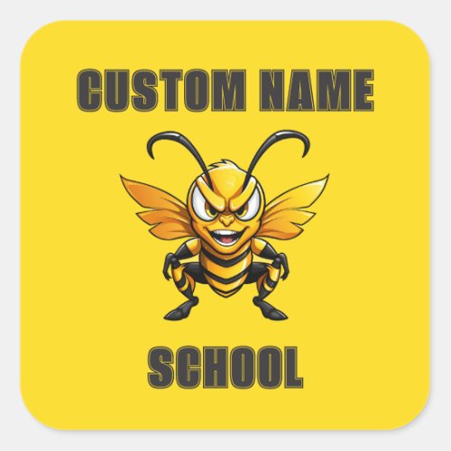 CUSTOM Hornets Bees Mascot  Yellow _ Team School Square Sticker