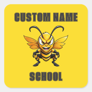 CUSTOM Hornets Bees Mascot | Yellow - Team School Square Sticker