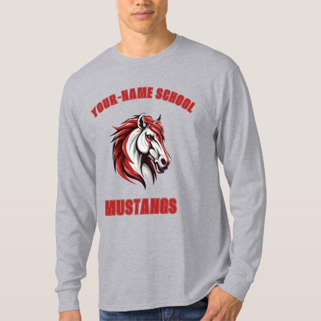 CUSTOM Horse Mustang Stallion Mascot | Red & Grey  T-Shirt (Front)