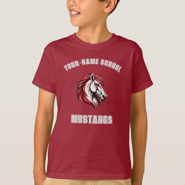 CUSTOM Horse Mustang Stallion Mascot | Red & Grey  T-Shirt (Front)