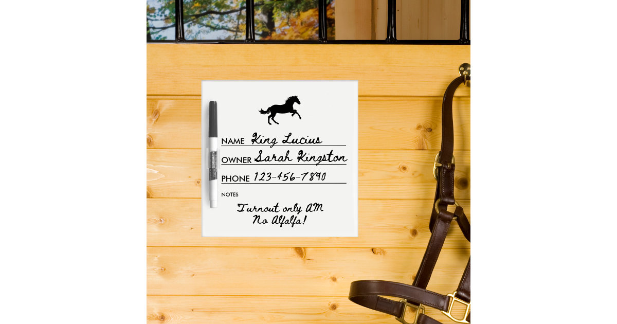 Custom Horse Stall Equestrian Care Feeding Dry Erase Board Zazzle