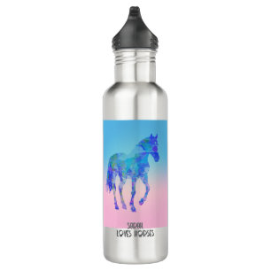 Custom Horse Water Bottle – Pink & Blue Gift 
