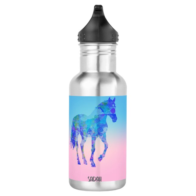 Custom Horse Water Bottle – Pink & Blue Gift  (Right)