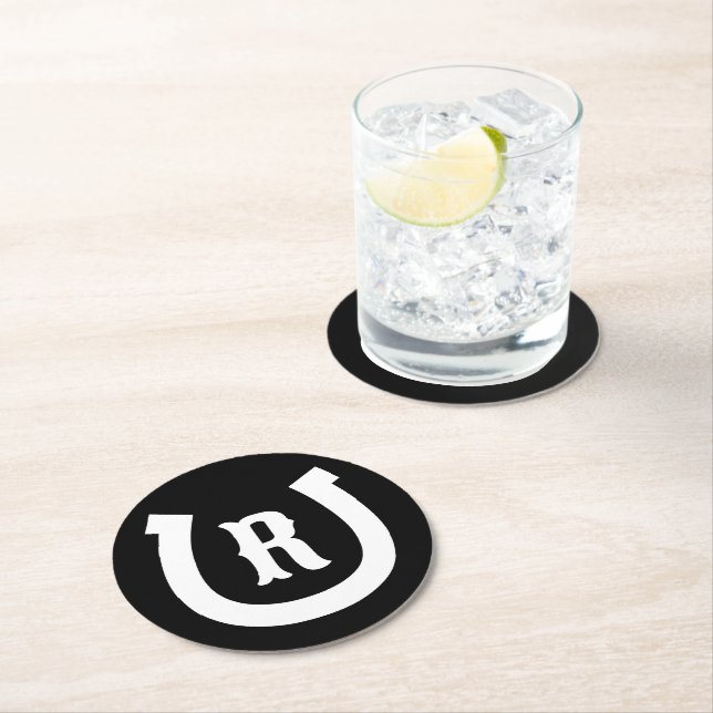 Custom horseshoe monogram drink coasters (Insitu)