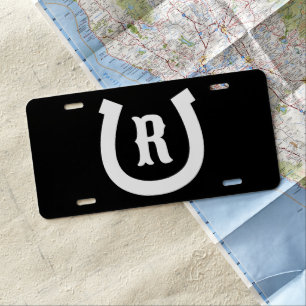 Custom horseshoe monogram license plate design