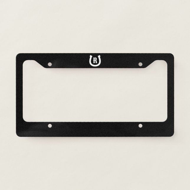 Custom horseshoe monogram license plate frame (Front)