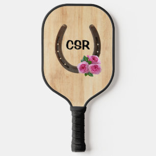 Custom Horseshoe with Roses & Monogram Pickleball Paddle