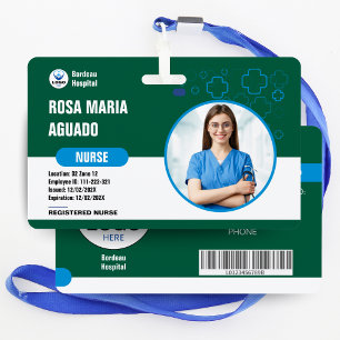 Custom Hospital & Business ID Badges - Green card 