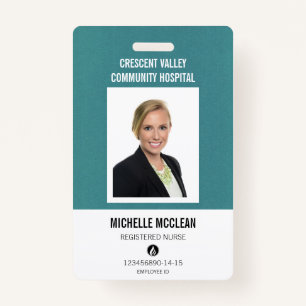 Custom Hospital Employee ID Badge Teal Nurse Name