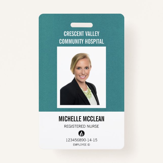Custom Hospital Employee ID Badge Teal Nurse Name (Front)