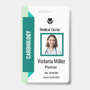 Custom Hospital Employee ID  Logo & Photo   Green Badge