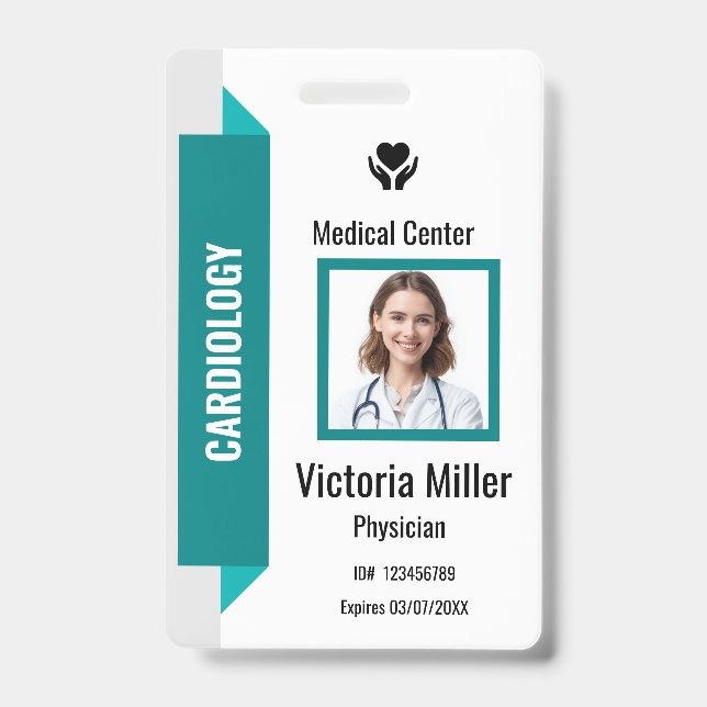 Custom Hospital Employee ID Logo & Photo | Teal  Badge (Front)