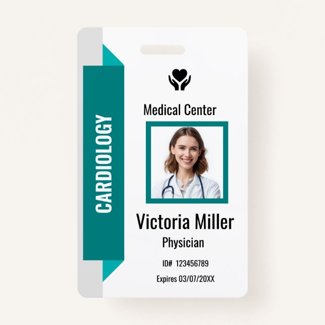 Custom Hospital Employee ID Logo & Photo | Teal  Badge (Front)