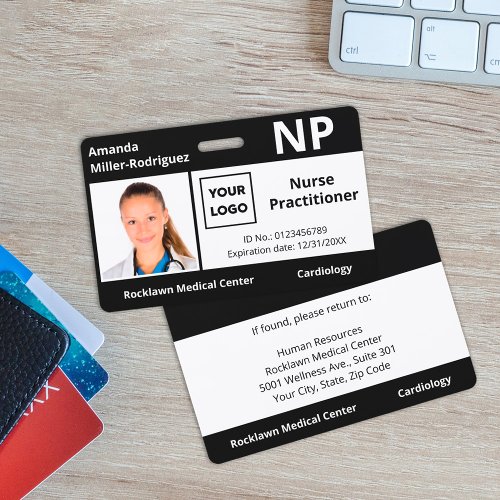 Custom Hospital Employee Logo Black Photo ID Badge