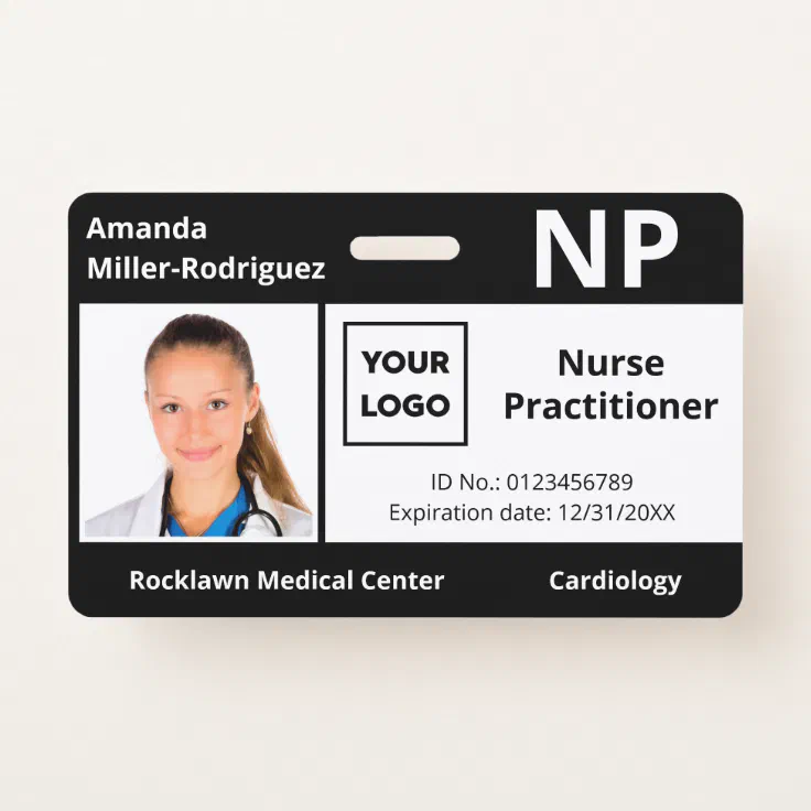 Custom Hospital Employee Logo Black Photo ID Badge | Zazzle