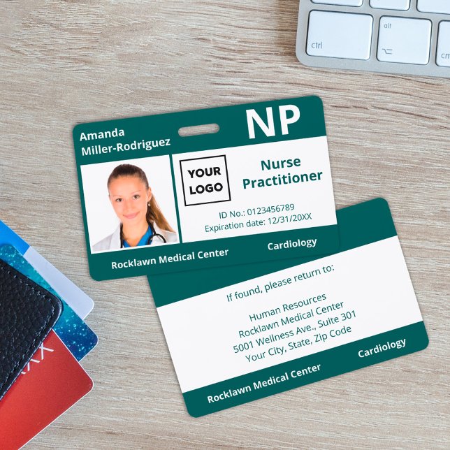 Custom Hospital Employee Logo Blue Green Photo ID Badge (Custom Hospital Employee Logo Blue Green Photo ID Badge, in situ)