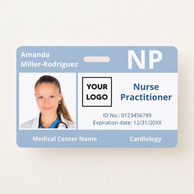 Custom Hospital Employee Logo Light Blue Photo ID Badge | Zazzle