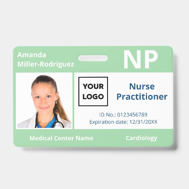 Custom Hospital Employee Logo Light Green Photo ID Badge (Front)